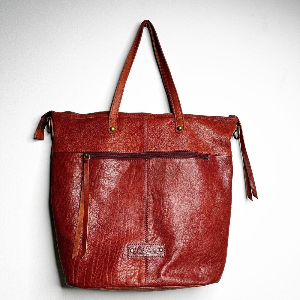 Lucky Brand Leather Crossbody Tote Bag Large Boho Shoulder Purse Zip
